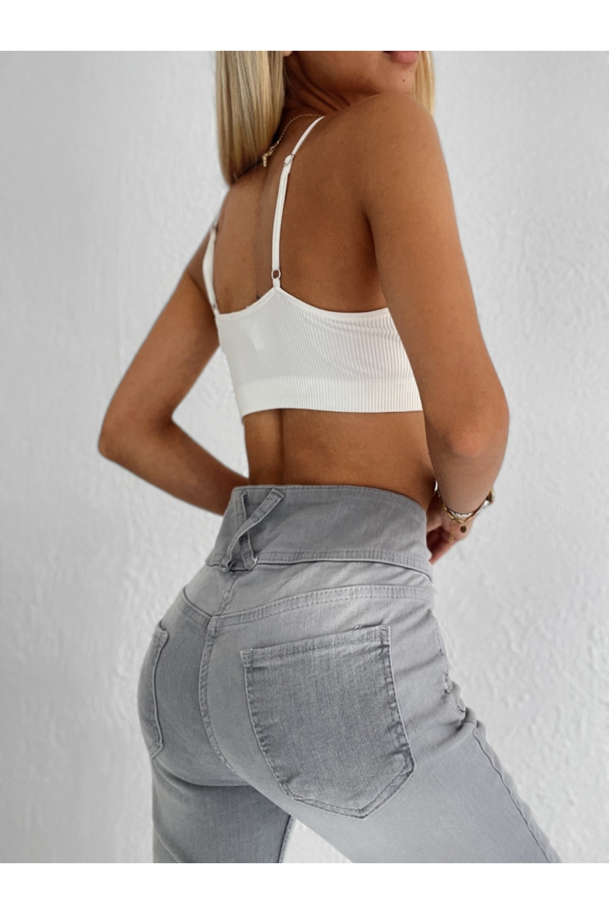 Yüksel Bel Likralı Kot Pantolon (Gri), 38357